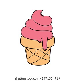 Hand drawn ice cream in waffle cup isolated on white background. Vector illustration.