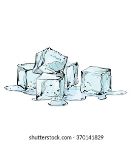 Hand drawn ice cubes. Vector illustration.