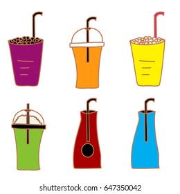 Hand drawn ice drink and fruit juice vector