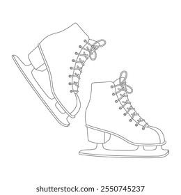 Patines de hielo dibujados a mano en contorno negro aislado sobre fondo blanco. Estilo Antiguas. Ilustración vectorial