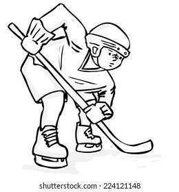 Hand drawn ice hockey player. Cartoon vector illustration.