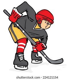 Hand drawn ice hockey player. Cartoon vector illustration.