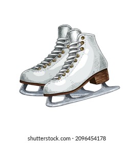 Hand Drawn Ice Skates. Isolated Sketch On White Background. Vector Illustration.