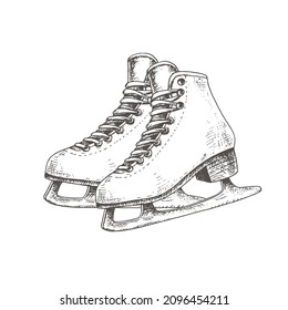 Hand Drawn Ice Skates. Isolated Sketch On White Background. Vector Illustration.