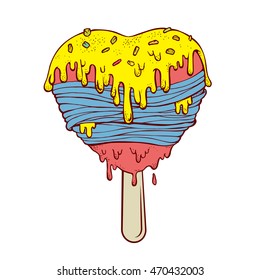 Hand drawn a icecream filled with sour cream melted sloppy flow. Vector illustration graffiti perfect funny Doodle stylized.
