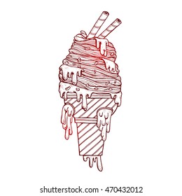 Hand drawn a icecream filled with sour cream melted sloppy flow. Vector illustration graffiti perfect funny Doodle stylized.