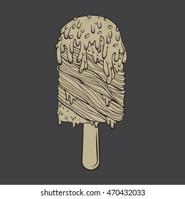 Hand drawn a icecream filled with sour cream melted sloppy flow. Vector illustration graffiti perfect funny Doodle stylized.