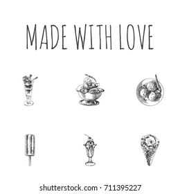 Hand Drawn Icecream Sketches Set. Collection Of Chocolate, Japanese, Desert And Other Sketch Elements.