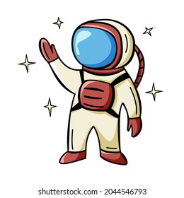 Hand drawn icon of astronaut in doodle style isolated on white background.