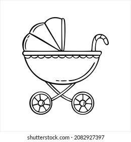Hand drawn icon of baby carriages in doodle style isolated on white background.