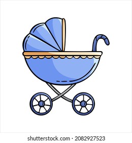 Hand drawn icon of baby carriages in doodle style isolated on white background.