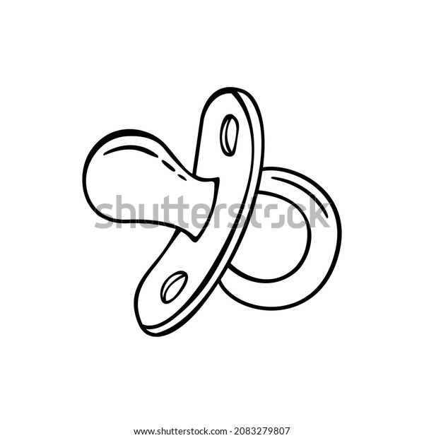 Hand drawn icon of baby pacifier dummy in\
doodle style isolated on white\
background.