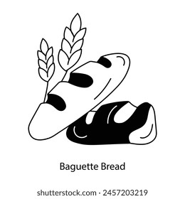 A hand drawn icon of baguette bread 
