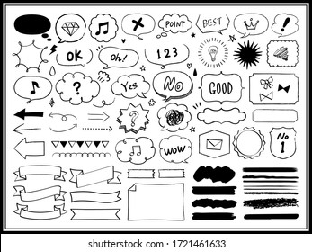 Hand drawn icon and ballon, frames, ribbons.