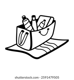 A hand drawn icon of beach bag 
