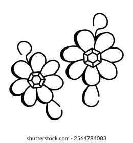 A hand drawn icon of beautiful floral earrings 
