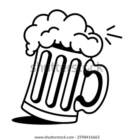 Hand drawn  icon of beer mug with foam 
