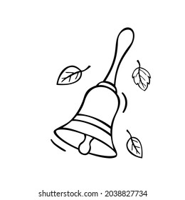 Hand drawn icon of bell in doodle style isolated on white background.