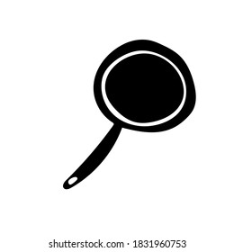 Icono dibujado a mano de la sartén negra en caricatura estilo mínimo. Ilustración del vector