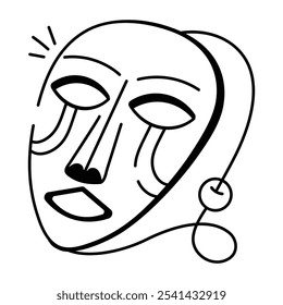 Um ícone desenhado à mão de uma máscara nativa estilo boho 