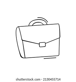 Hand drawn icon of briefcase in doodle style isolated on white background.