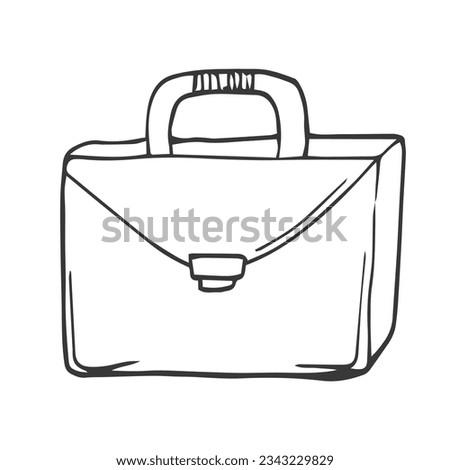 Hand drawn icon of briefcase in doodle style isolated on white background.