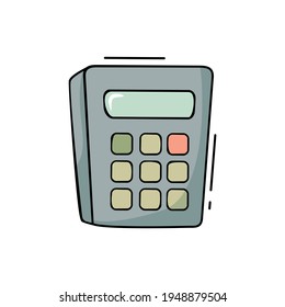 Hand drawn icon of calculator in doodle style isolated on white background.