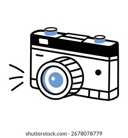 Hand drawn icon of camera with a large lens

