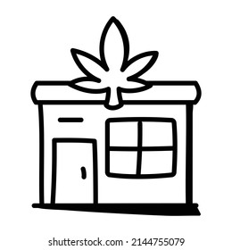 Hand Drawn Icon Of Cannabis Store, Weed Store 

