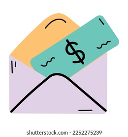 A hand drawn icon of cash envelope 