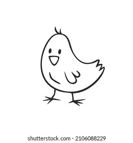 Hand drawn icon of chick in doodles style isolated on white background.