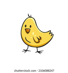 Hand drawn icon of chick in doodles style isolated on white background.