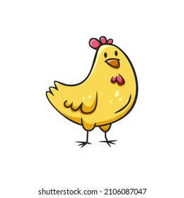Hand drawn icon of chicken in doodles style isolated on white background.