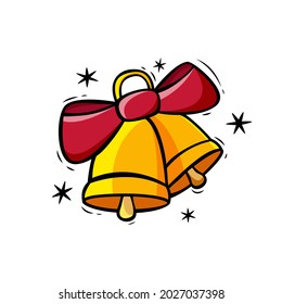 Hand drawn icon of Christmas bells in doodle style isolated on white background.