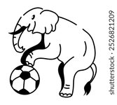Hand drawn icon of circus elephant balancing on ball 