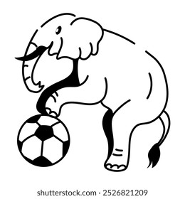 Hand drawn icon of circus elephant balancing on ball 