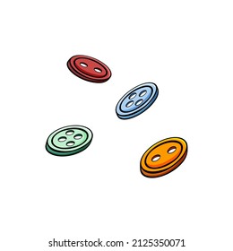 Hand drawn icon of clothes buttons in doodles style isolated on white background.