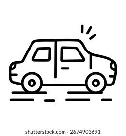 Hand drawn icon of compact car in motion 