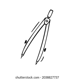 Handgezeichnete Ikone des Kompasses zum Zeichnen von Linien im Doodle-Stil einzeln auf weißem Hintergrund.