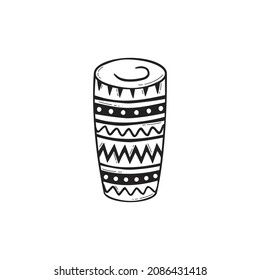 Hand drawn icon of conga drum in doodle style isolated on white background.