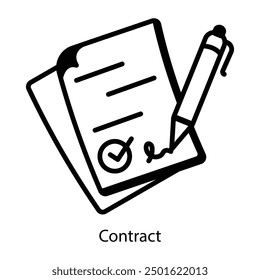 Un icono dibujado a mano de papel de contrato 