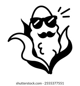 A hand drawn icon of a corn wearing goggles 
