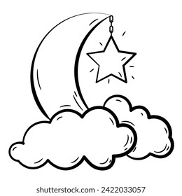 Icono de mano dibujada de luna creciente.
Colecciones de iconos islámicos Doodle de esquema