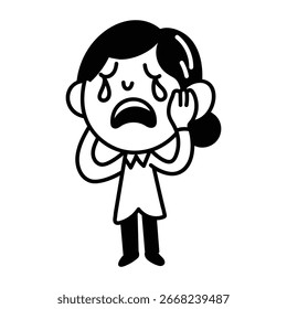 Um ícone desenhado à mão de um personagem chorando 
