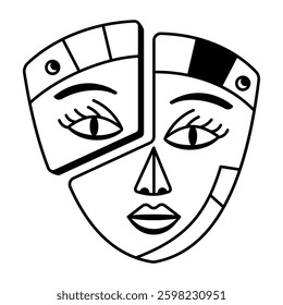 A hand drawn icon of cubism face mask 