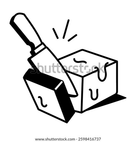 A hand drawn icon of cutting butter with knife 

