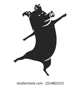 Hand drawn icon dancing pig. Vector illustration.