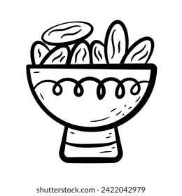 Icono de la mano dibujado de fechas en el bol.
Colecciones de iconos islámicos Doodle de esquema