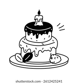 Hand drawn icon of decorative birthday cake in trendy style