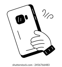 A hand drawn icon depicting holding phone 